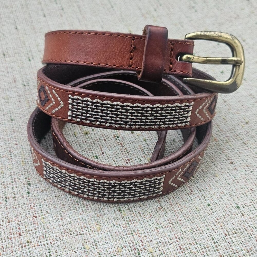 Vintage Belt Women Waistband Brown Leather Slim Fit Belt Size 34-36 inches